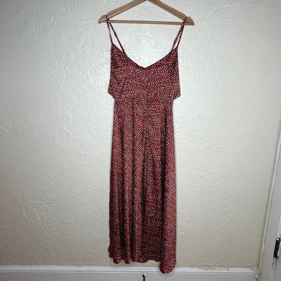 Petal & Pup Women's Printed Burnt Orange Satin Cutout Midi Dress Size 4 - Picture 2 of 8